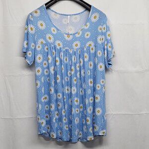 Cathy Womens Top 2XL Pullover Floral Sunflower Print Stretch Short Sleeve NWT